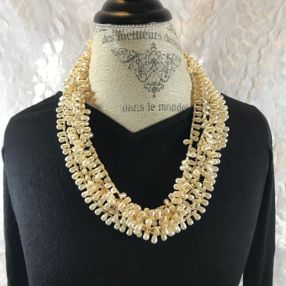 Faux Pearl Multi Strand Statement Necklace